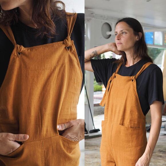 BEATON STUDIO 100% Linen Overalls in Rust Size XS - Picture 2 of 16